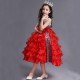 One Shoulder Organza Kids Pageant Princess Ball Red Gown 
