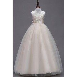 Elegant Lace Flower Bridesmaid Princess Prom Wedding Christening Dress Cream
